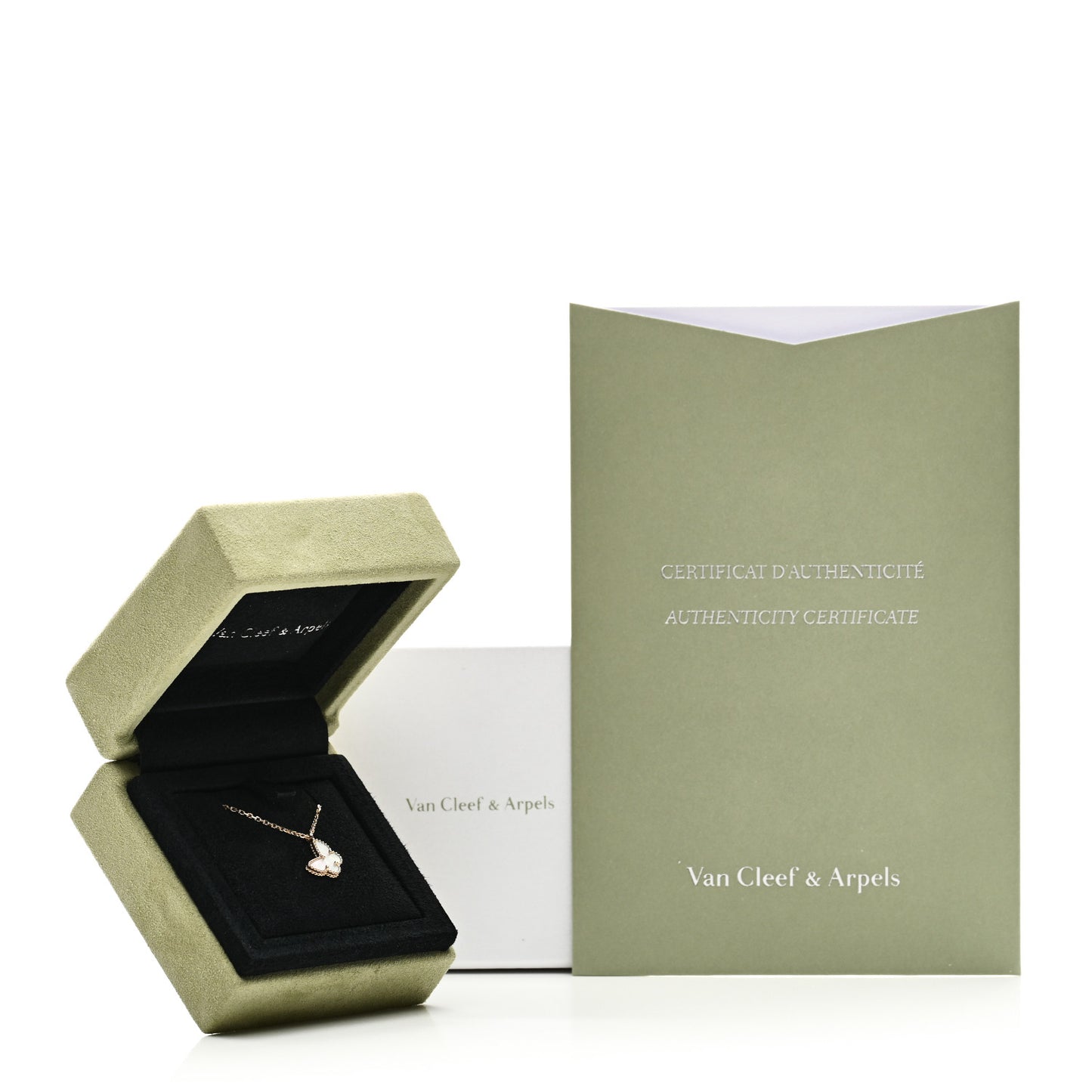 18K Yellow Gold Mother of Pearl Sweet Alhambra Butterfly Pendant Necklace