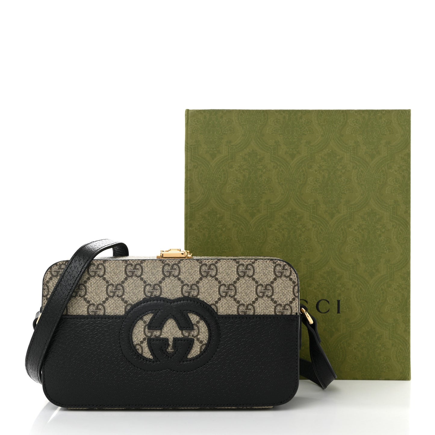 GG Supreme Monogram Textured Dollar Calfskin Mini New Basket Shoulder Bag Beige Ebony Black