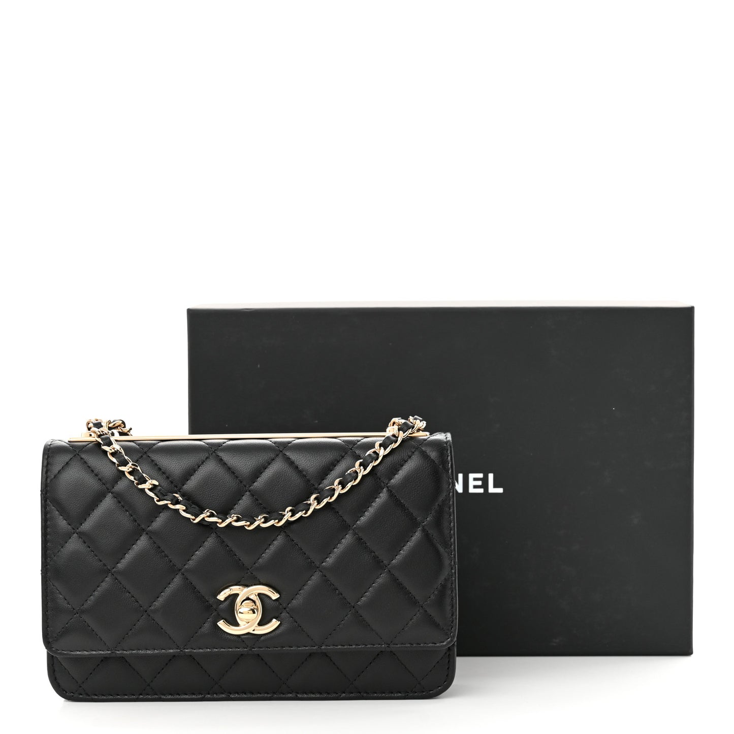 Lambskin Quilted Trendy CC Wallet On Chain WOC Black