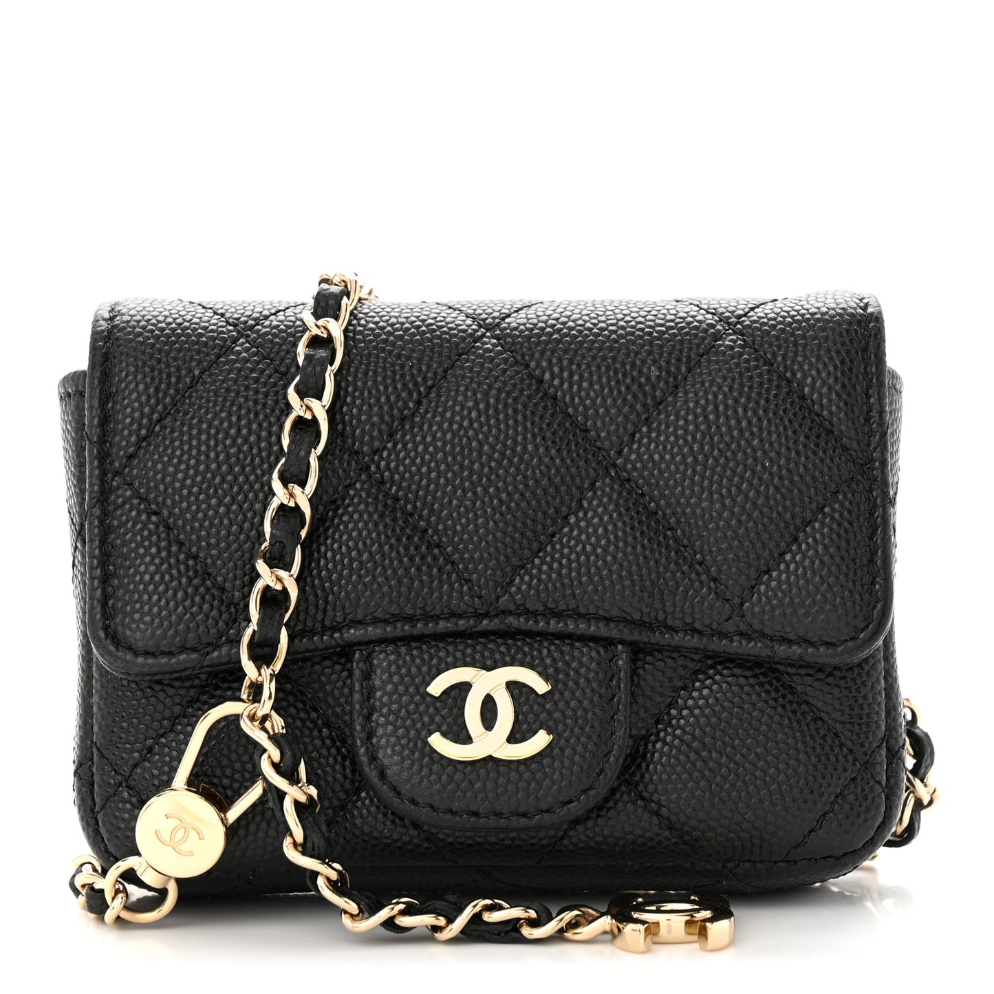 Caviar Quilted Mini Chain Belt Bag Black