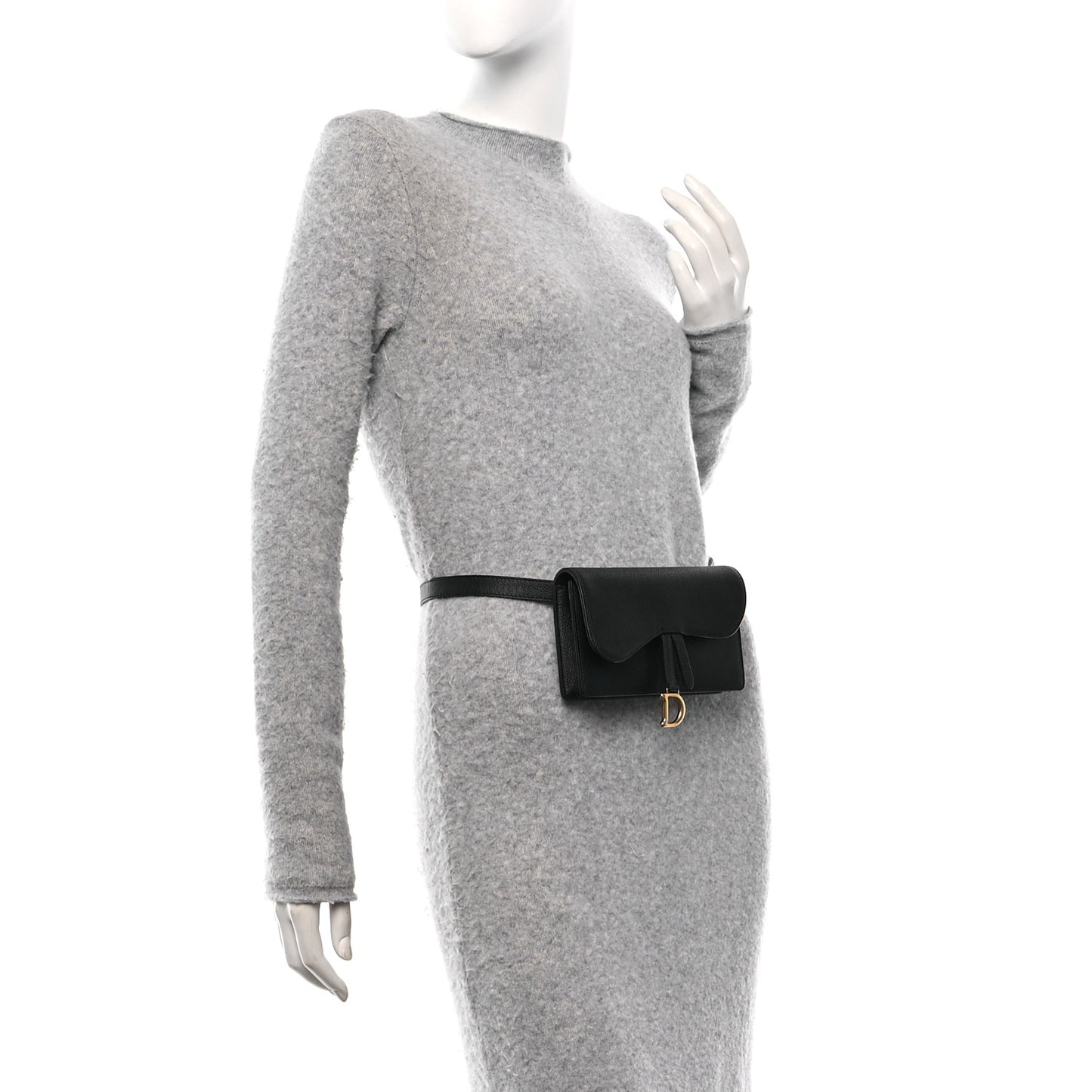 Grained Calfskin Saddle Belt Clutch Black