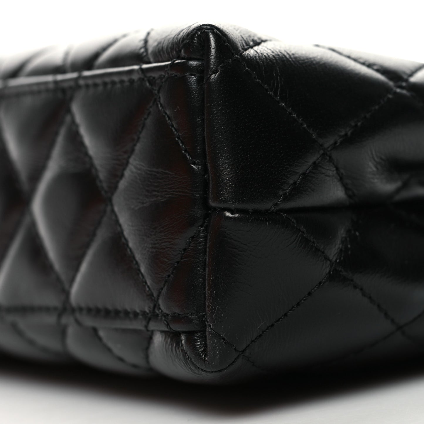 Shiny Aged Calfskin Quilted Nano Kelly Shopper Black