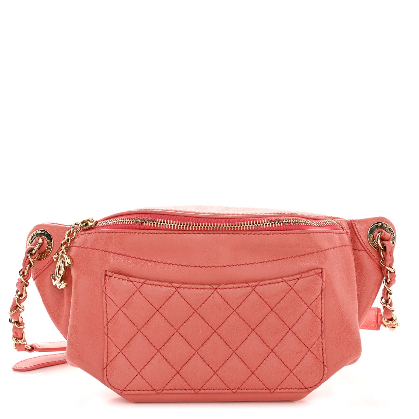 Crumpled Glazed Lambskin Quilted Waist Bag Fanny Pack Pink