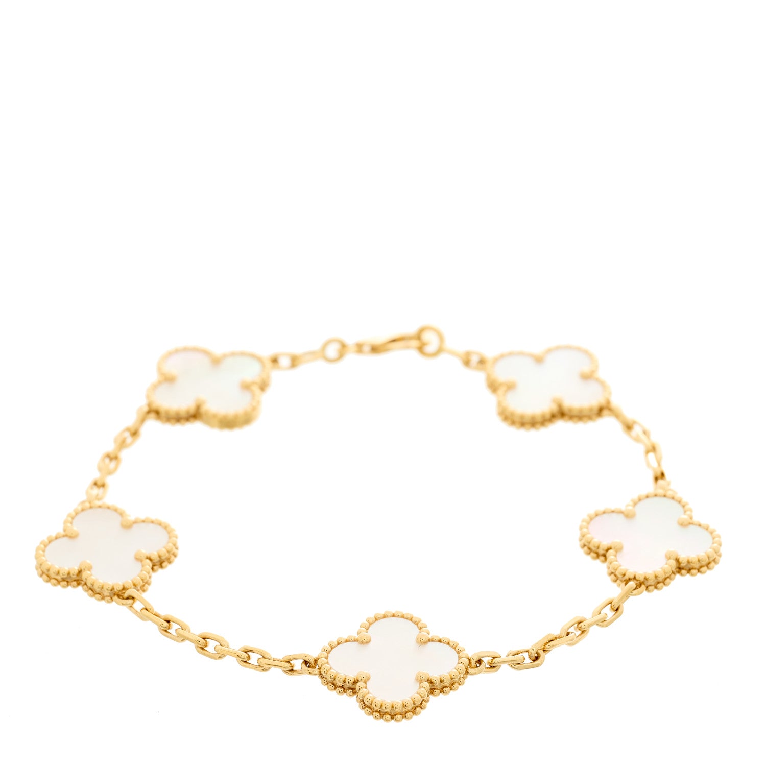 Van Cleef & Arpels 18K Yellow Gold Mother of Pearl 5 Motifs Vintage Alhambra Bracelet 1 of 5