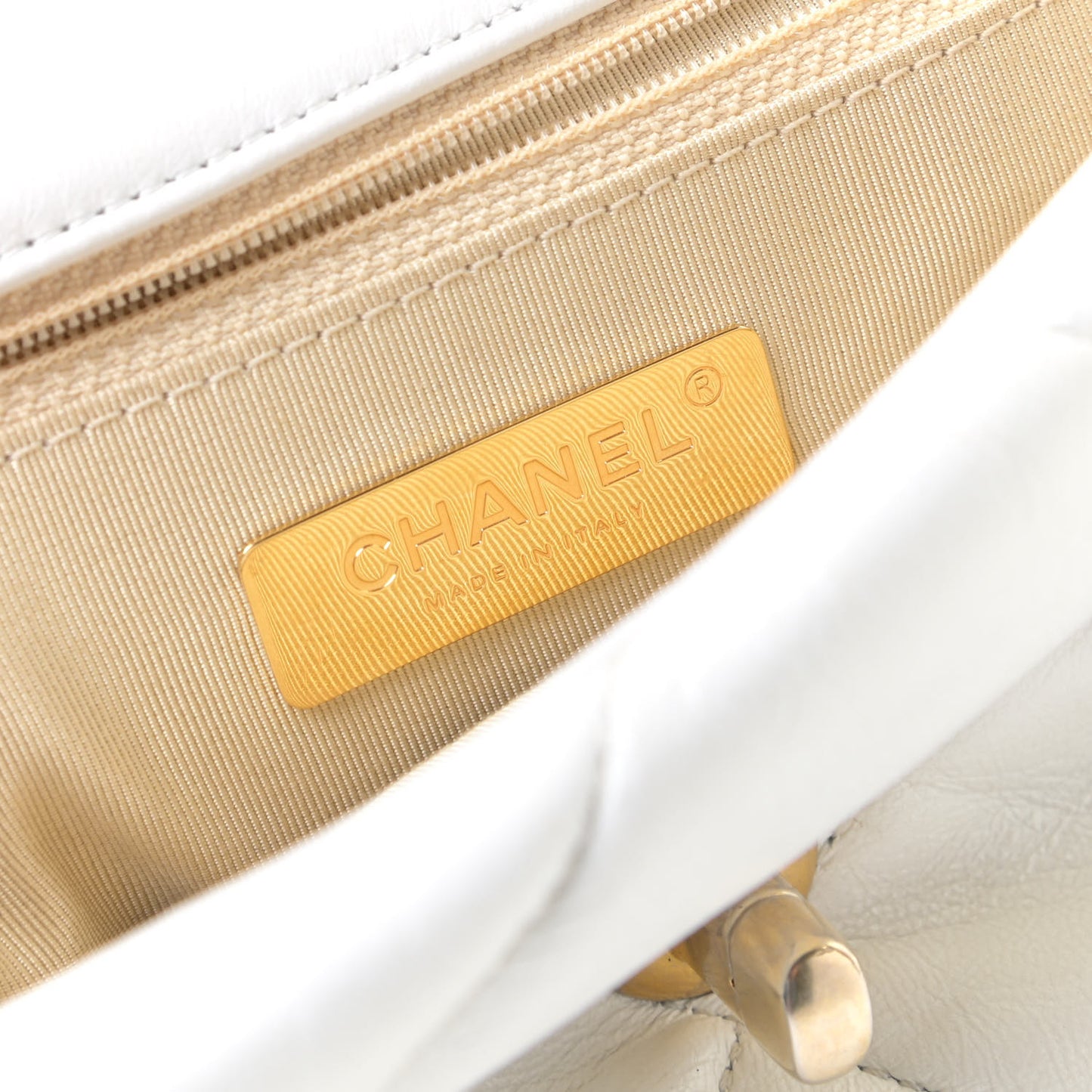Goatskin Quilted Medium Chanel 19 Flap White
