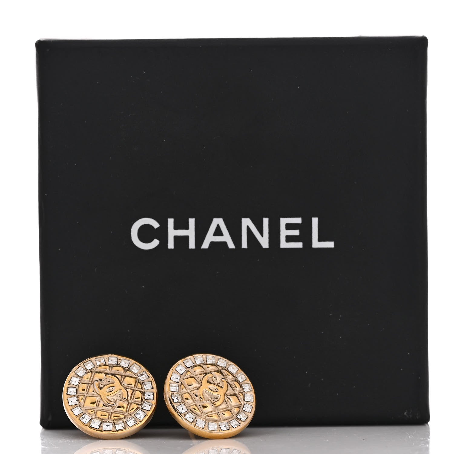 Chanel CC Crystal Button Earrings Gold 5 of 5