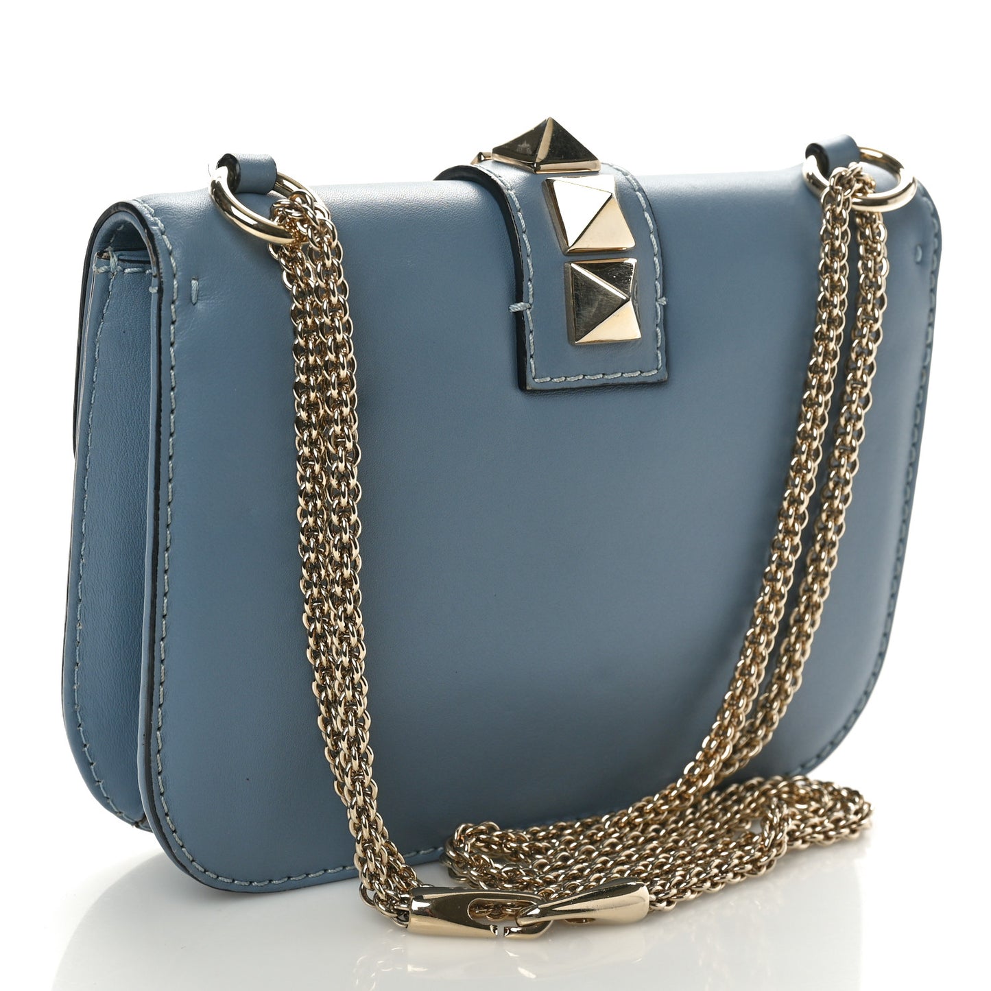 Vitello Small Glam Lock Rockstud Flap Gray