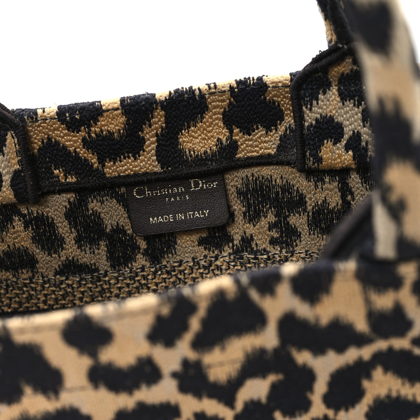 Canvas Mizza Embroidered Small Leopard Book Tote Beige