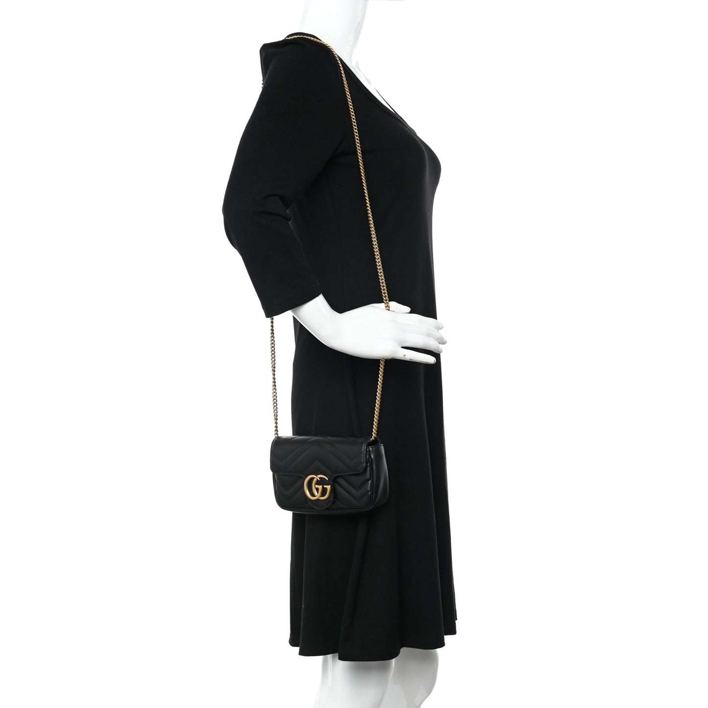 Calfskin Matelasse Super Mini GG Marmont Shoulder Bag Black