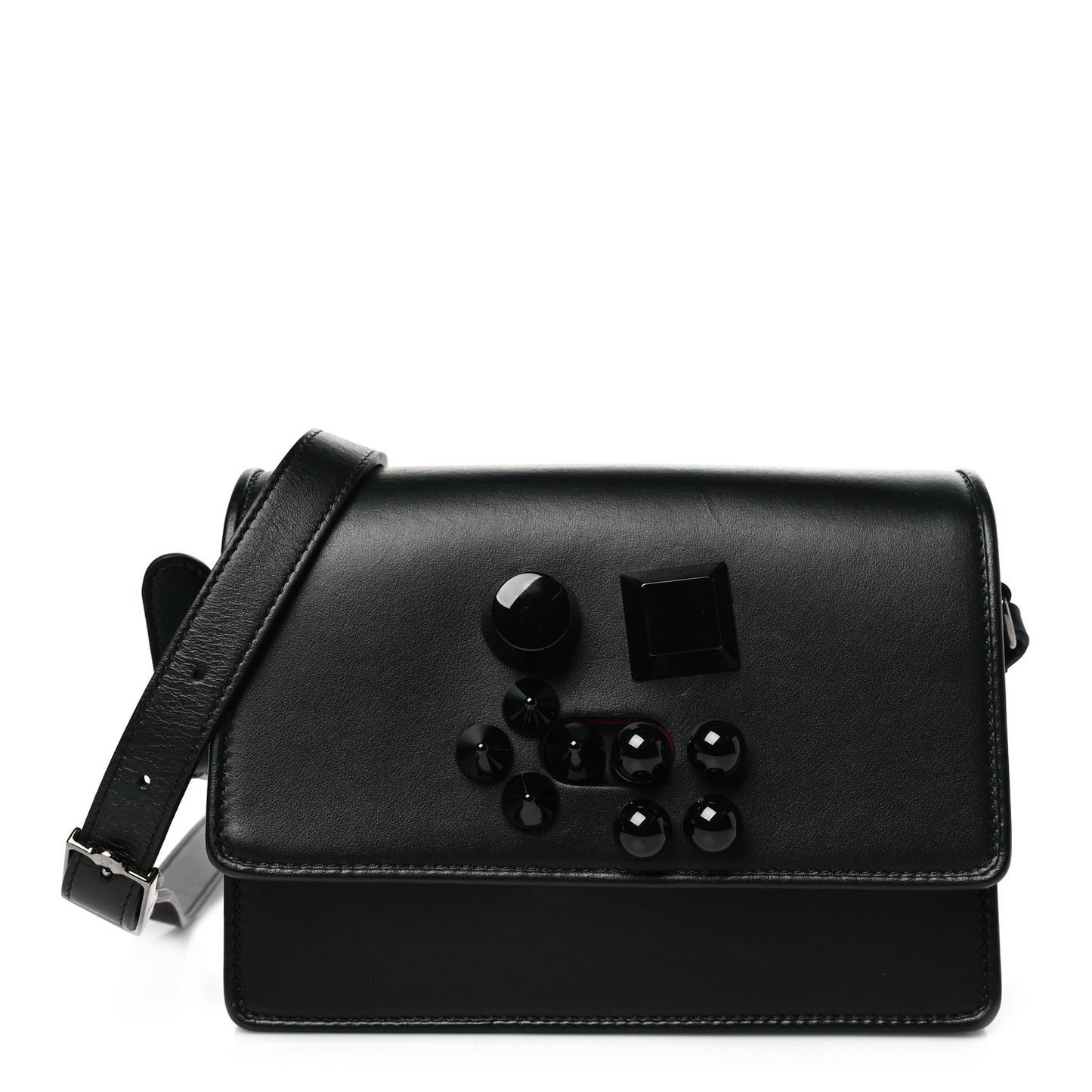 Calfskin Studded Carasky Crossbody Bag Black