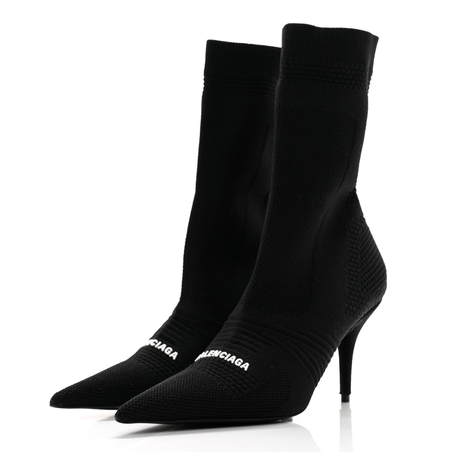 Textured Recycled Knit Logo Extreme Pointed Toe Knife 2.0 Booties 38 Black
