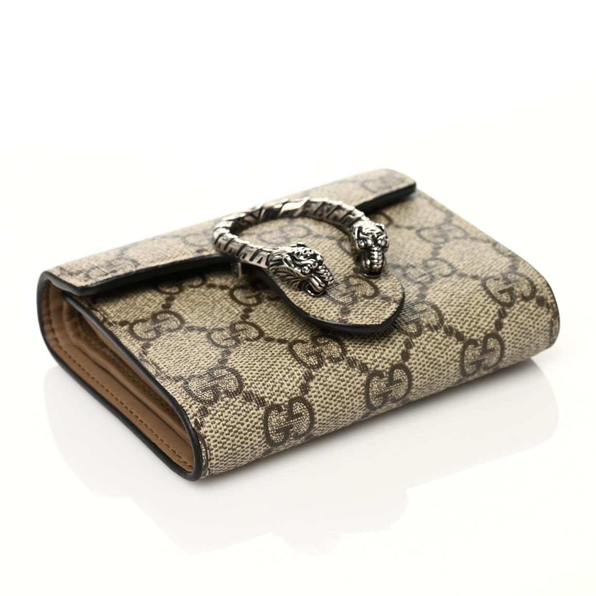 GG Supreme Monogram Dionysus Card Case Wallet Beige Taupe