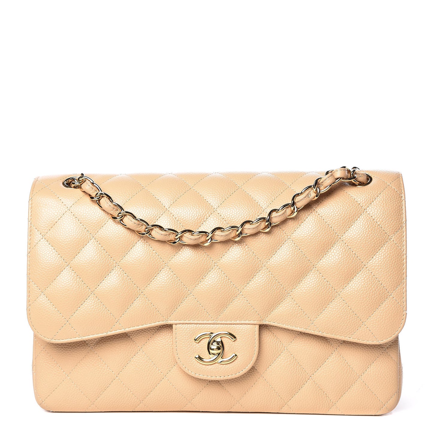 Caviar Quilted Jumbo Double Flap Beige Clair