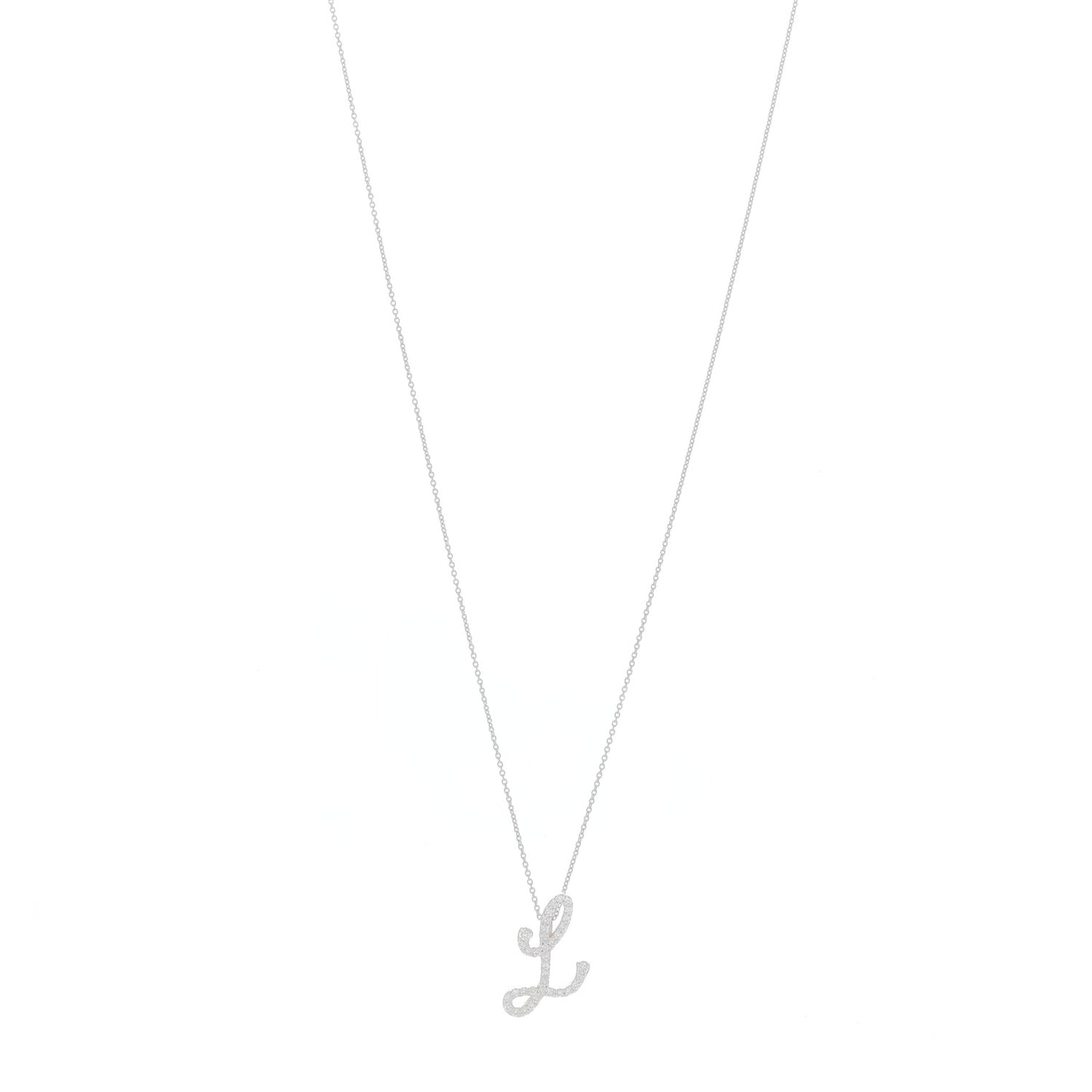 18K White Gold Diamond Cursive Letter L Pendant Necklace