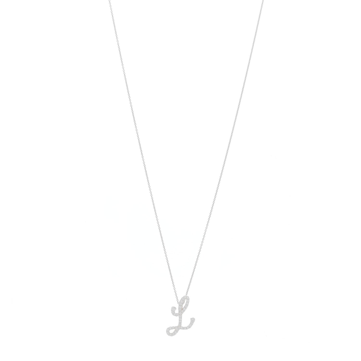 Roberto Coin 18K White Gold Diamond Cursive Letter L Pendant Necklace 1 of 4