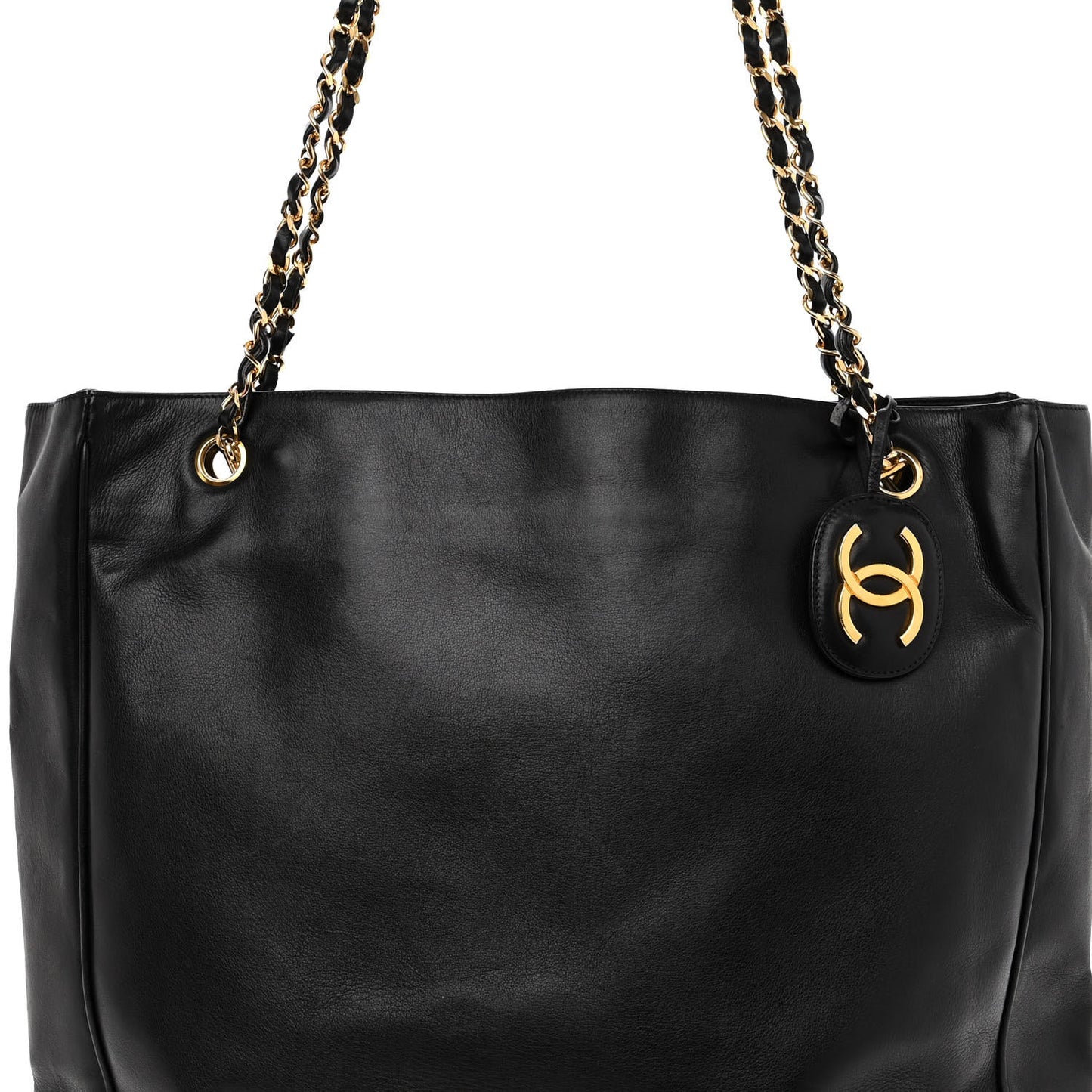 Lambskin Quilted CC Shopping Tote Black