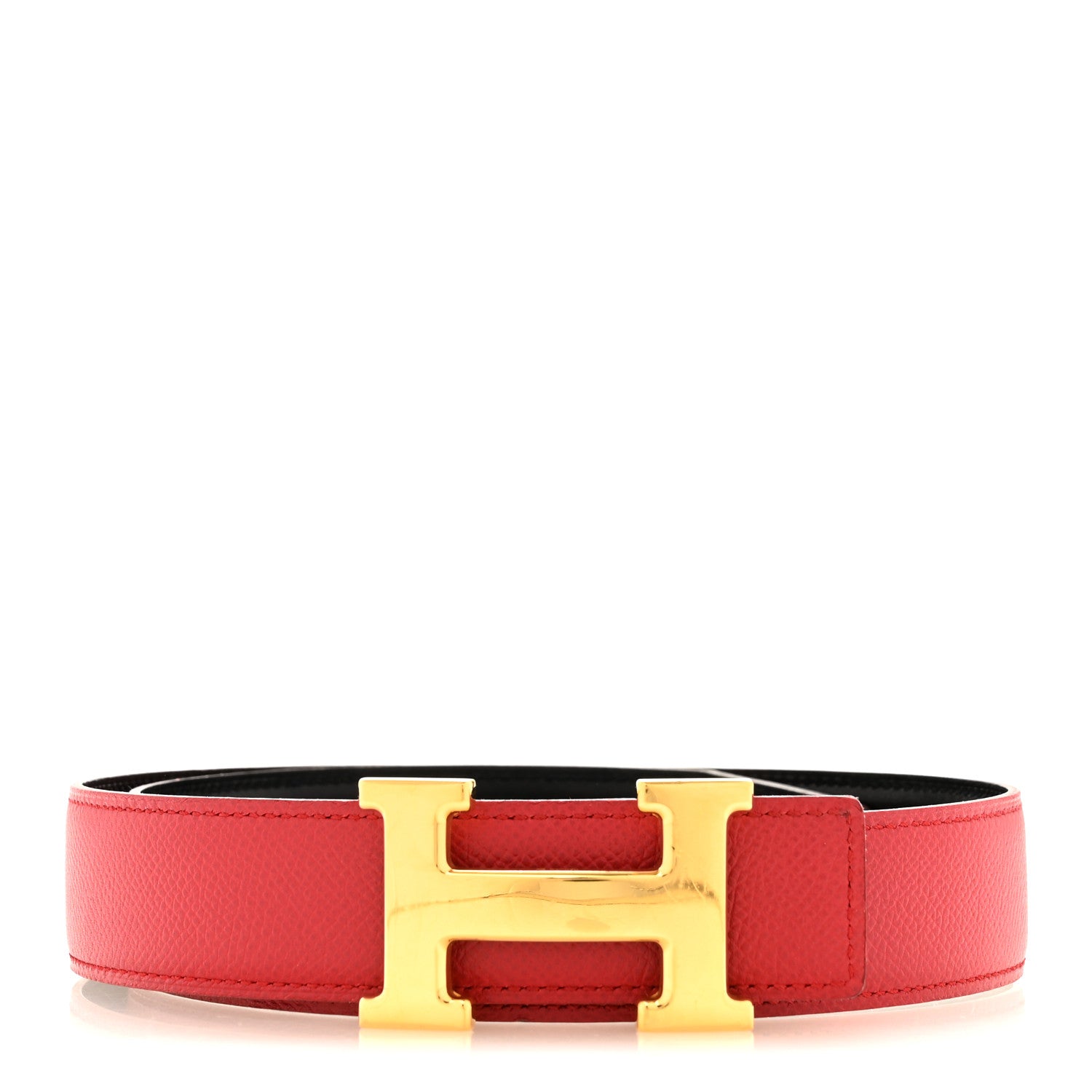 Hermes Box Courchevel 32mm H Belt 70 28 Black Rouge Garance