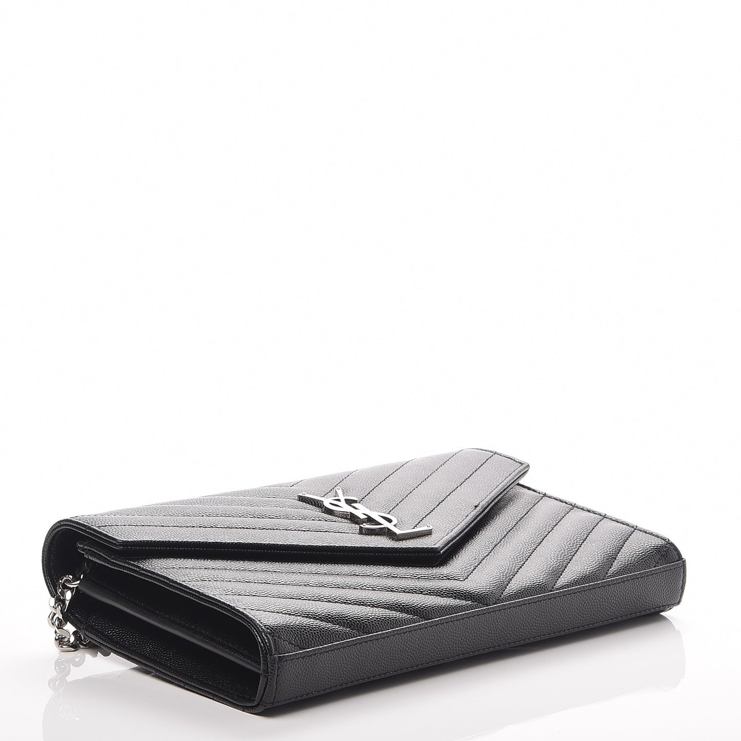 Grain De Poudre Matelasse Chevron Monogram Chain Wallet Black