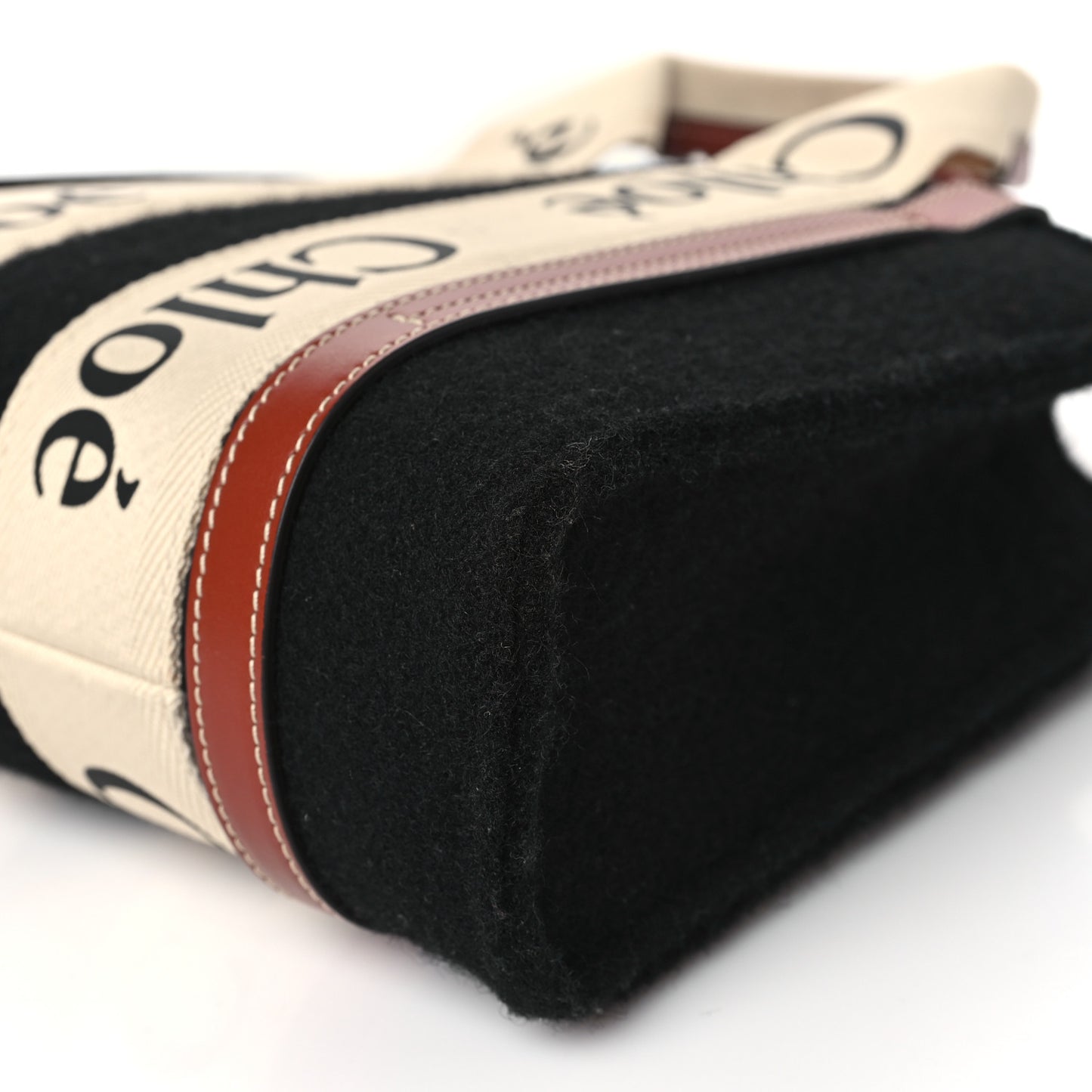 Felt Calfskin Small Woody Ribbon Tote With Strap Black