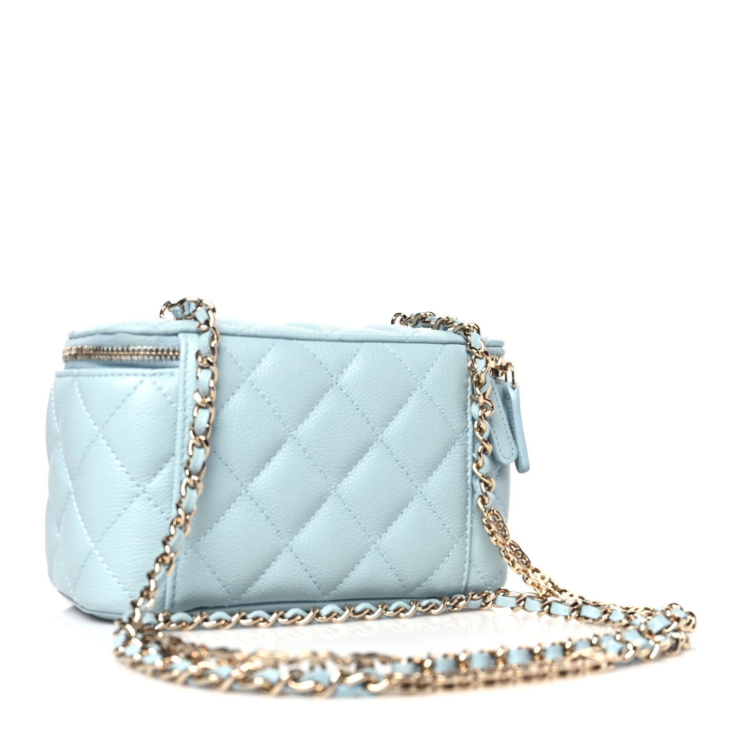 Caviar Quilted Small Tiny CC Vanity Case With Chain Light Blue