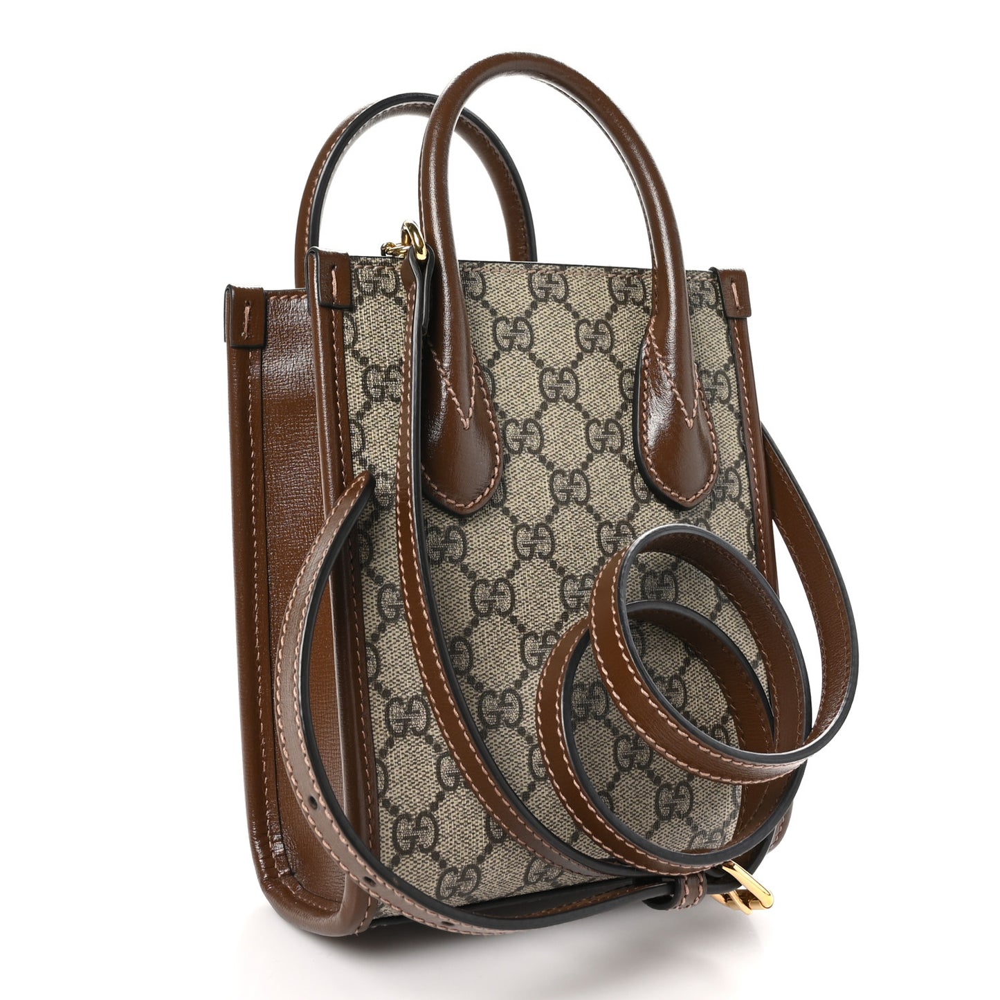 GG Supreme Monogram Azalea Calfskin Mini Retro Interlocking G Tote Bag Beige Ebony Brown Sugar