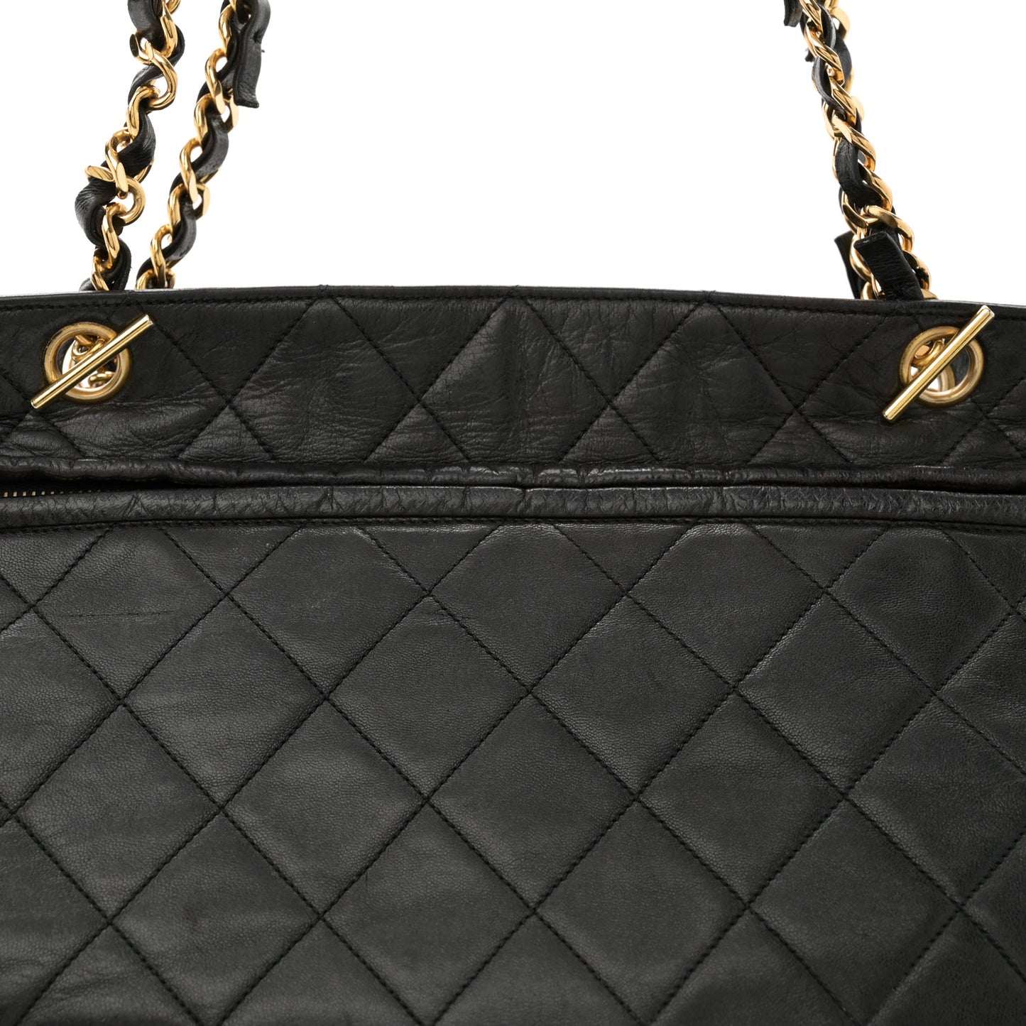 Lambskin Large Quilted Shopping Tote Black