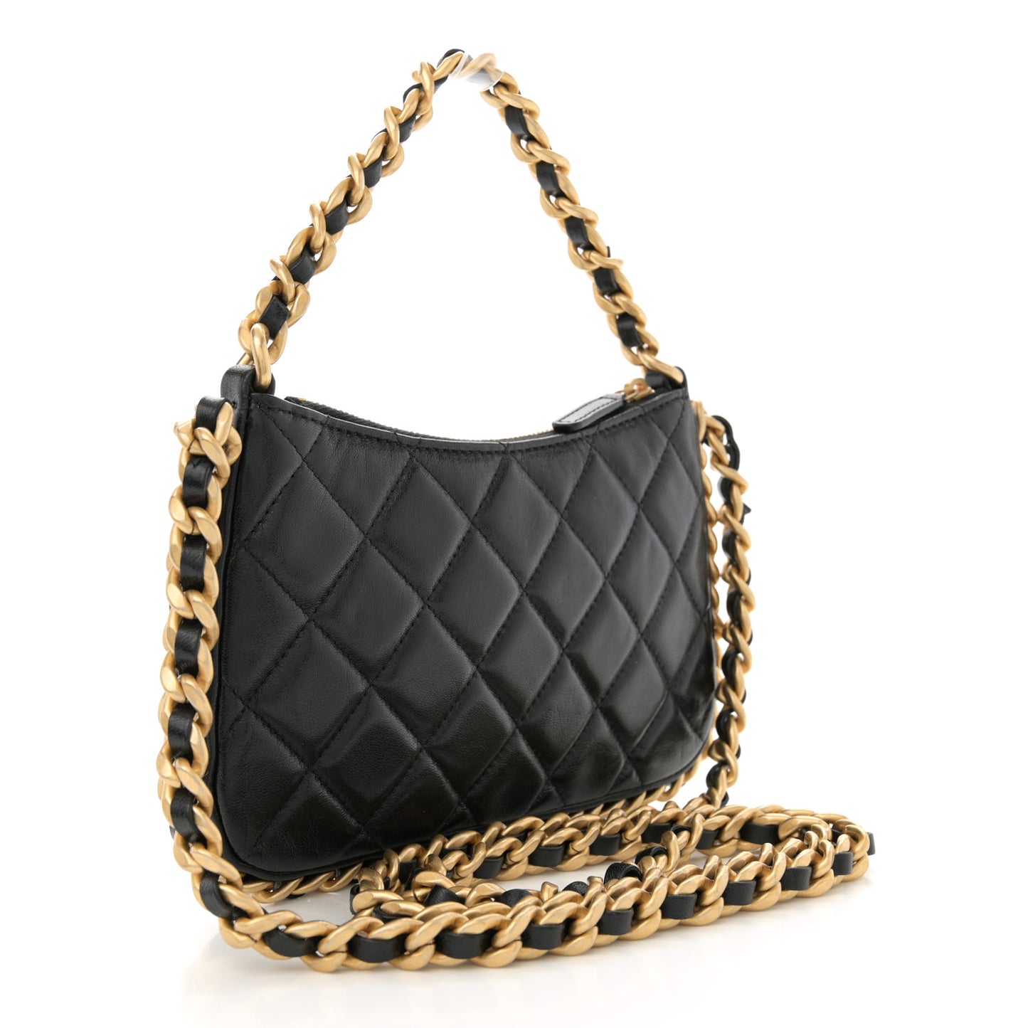 Lambskin Quilted Chain Around Top Handle Mini Bag Black
