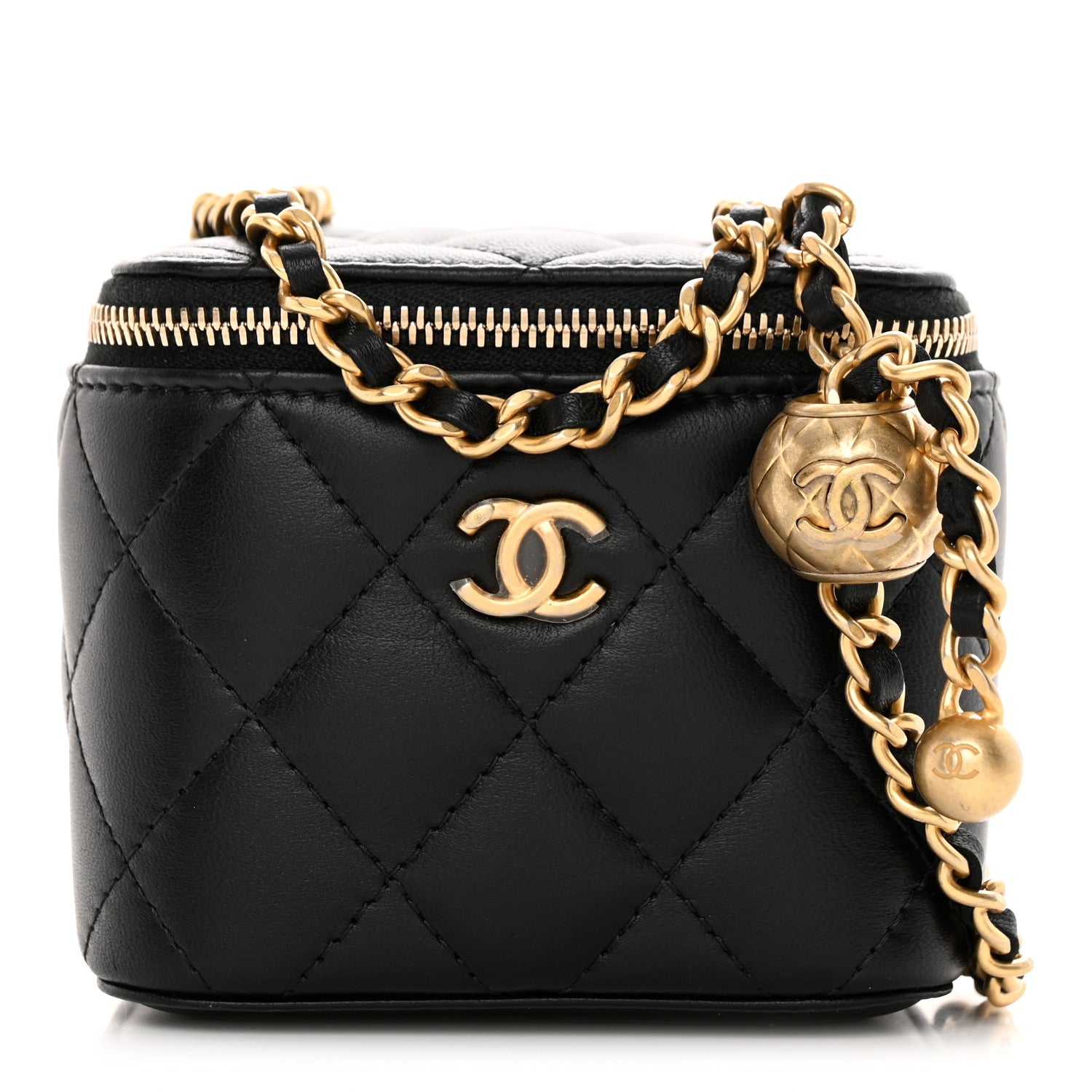 Chanel Lambskin Quilted Mini Pearl Crush Vanity Case With Chain Black 1 of 12