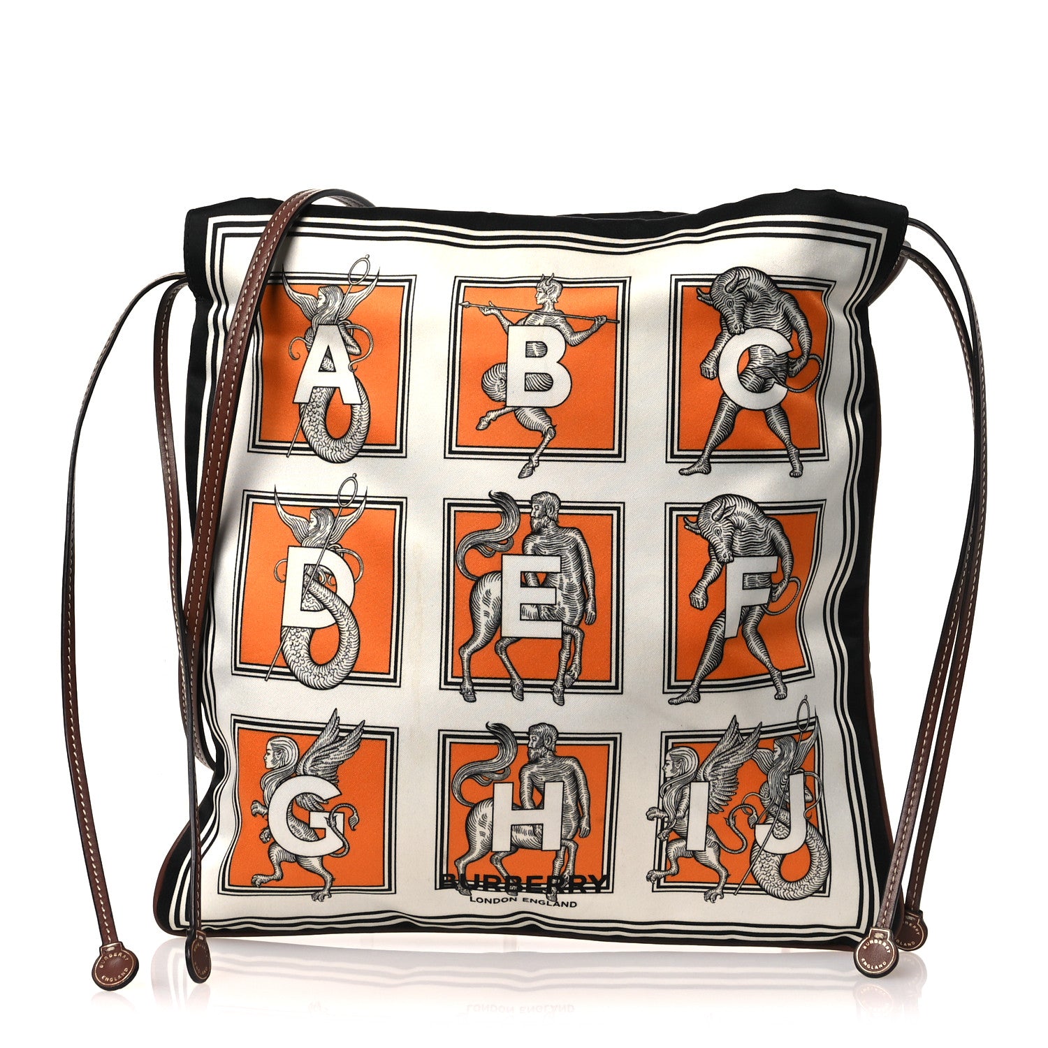 Burberry Satin Mythical Alphabet Drawstring Pouch Orange Black