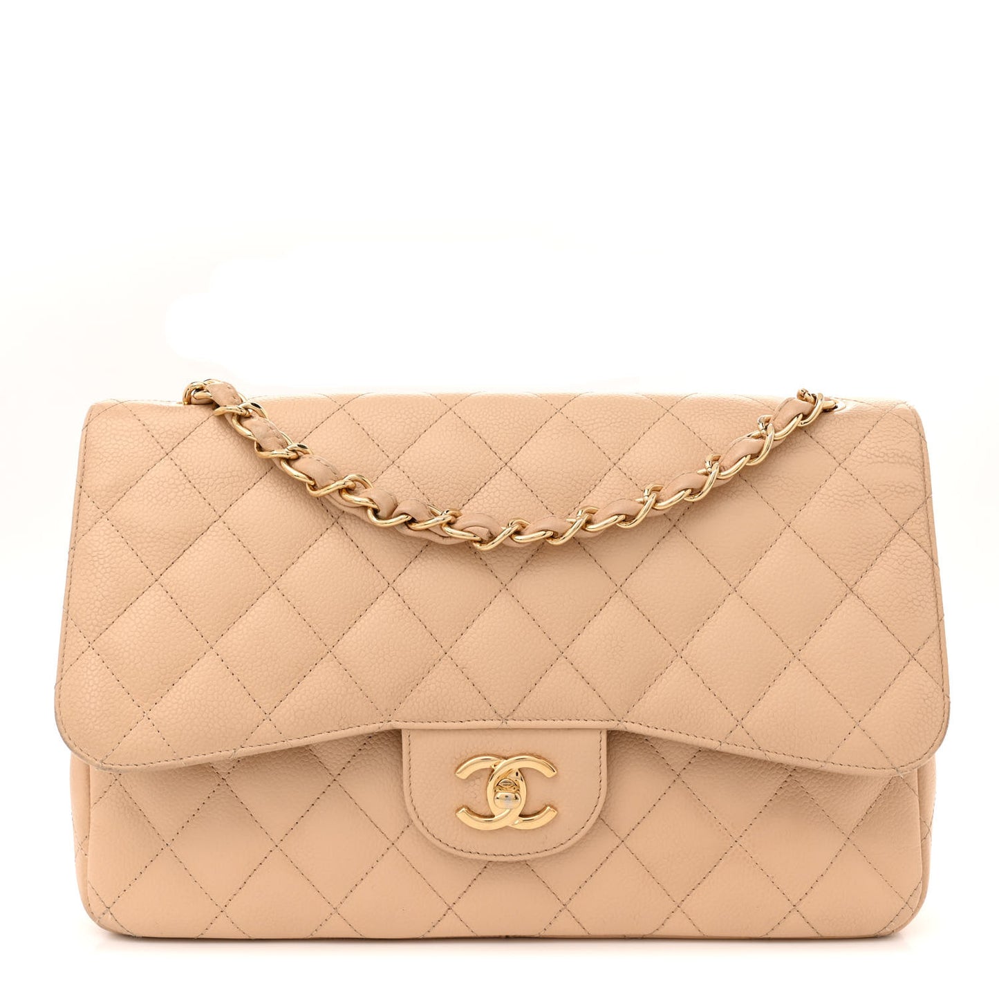 Caviar Quilted Jumbo Double Flap Beige Clair