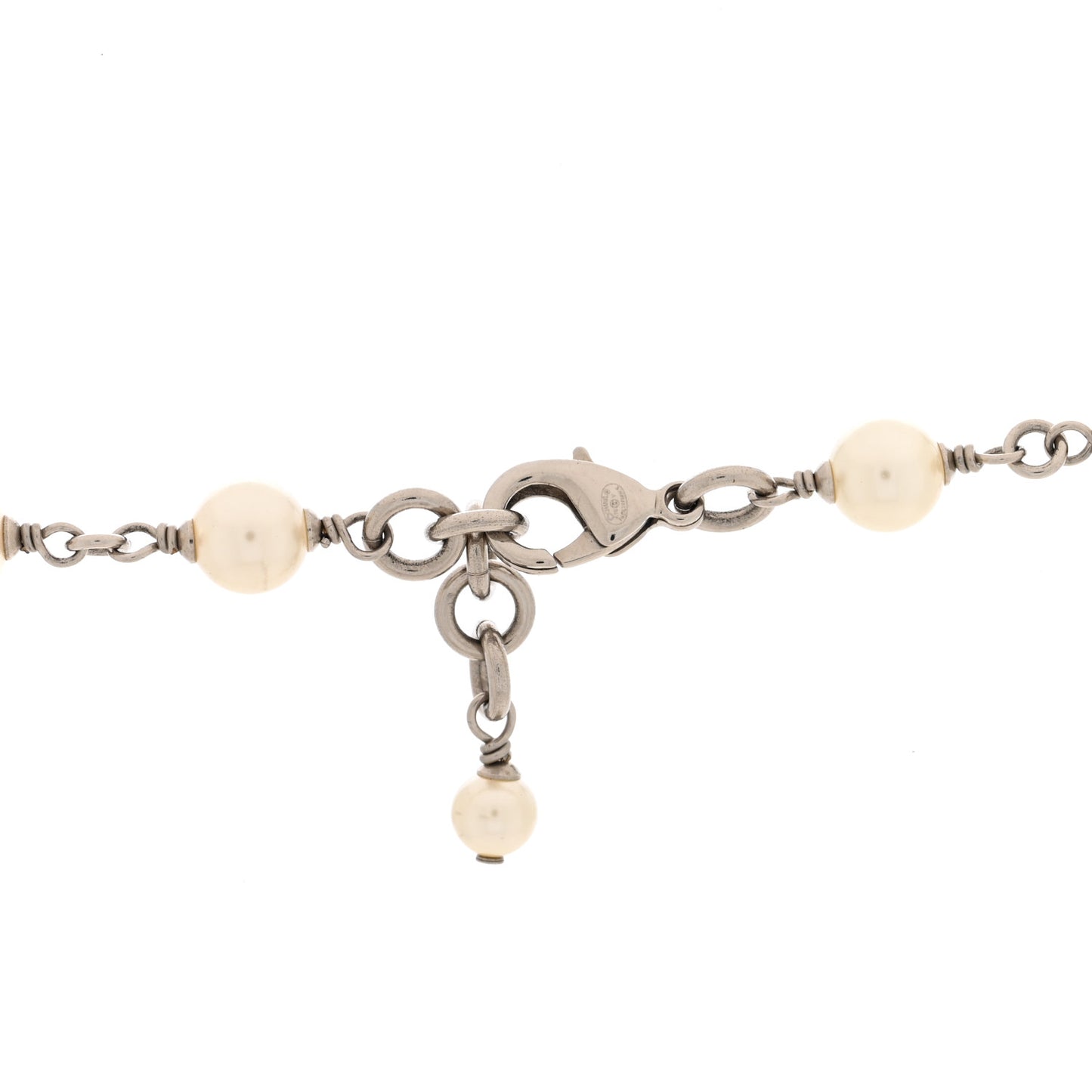 Crystal Pearl CC Long Necklace Silver