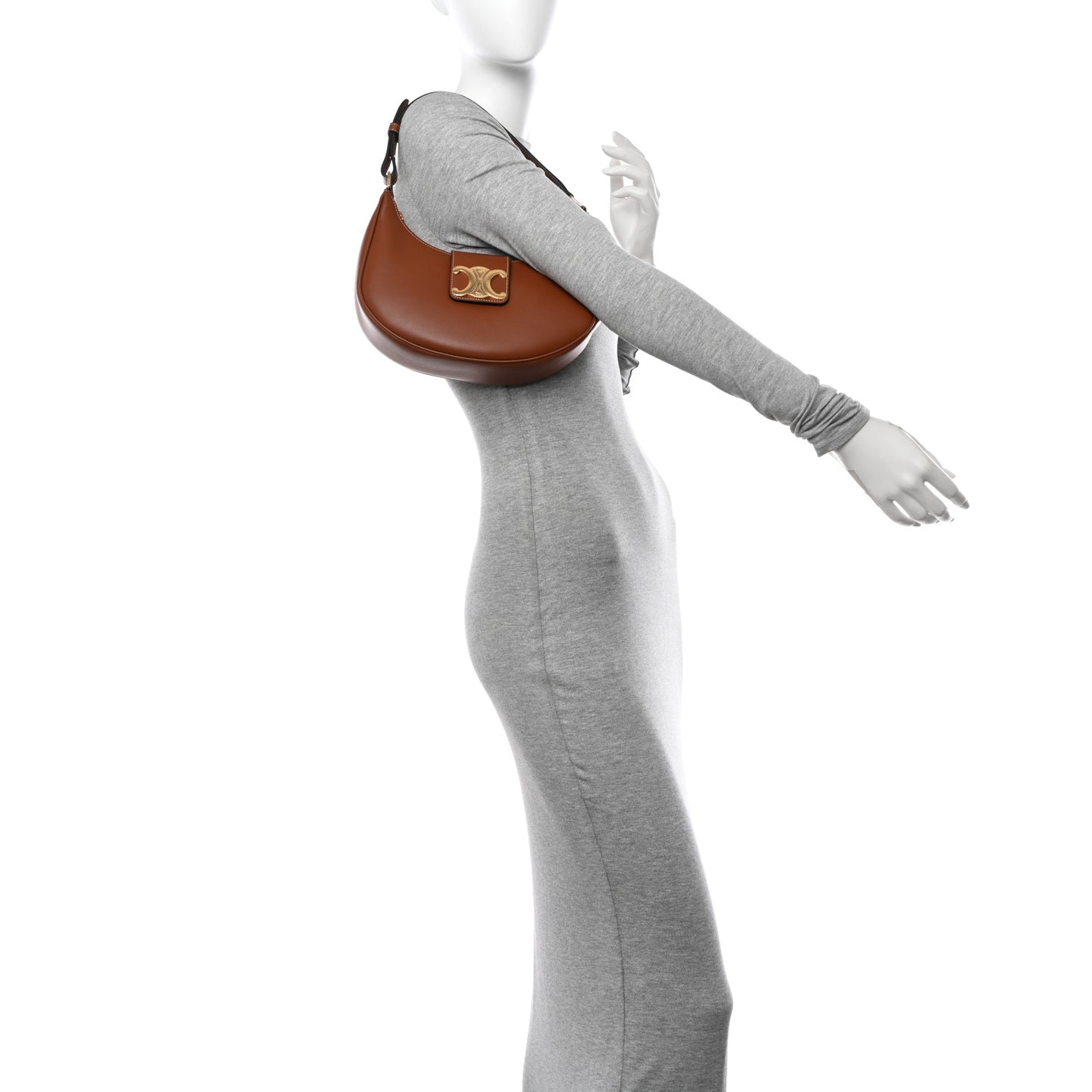 Smooth Calfskin Medium Strap Ava Triomphe Shoulder Bag Tan