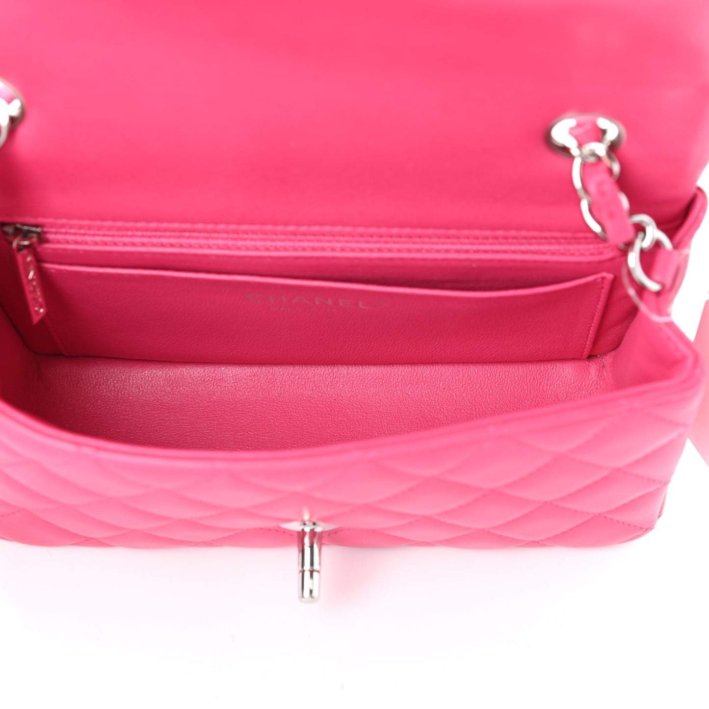 Lambskin Quilted Mini Rectangular Flap Dark Pink