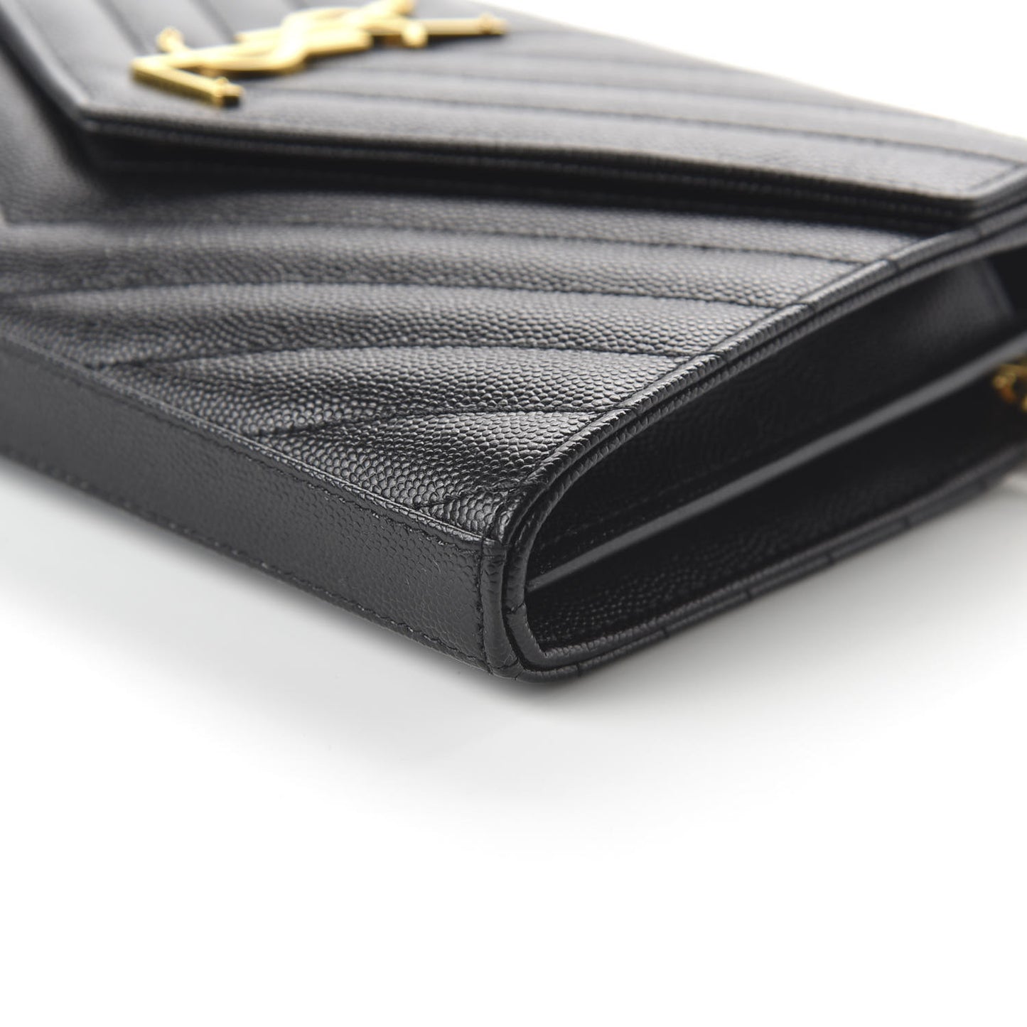 Grain De Poudre Matelasse Chevron Monogram Chain Wallet Black