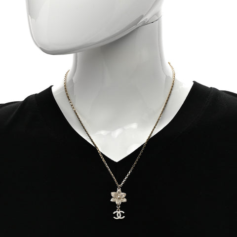 Enamel Crystal CC Camellia Flower Necklace Gold White