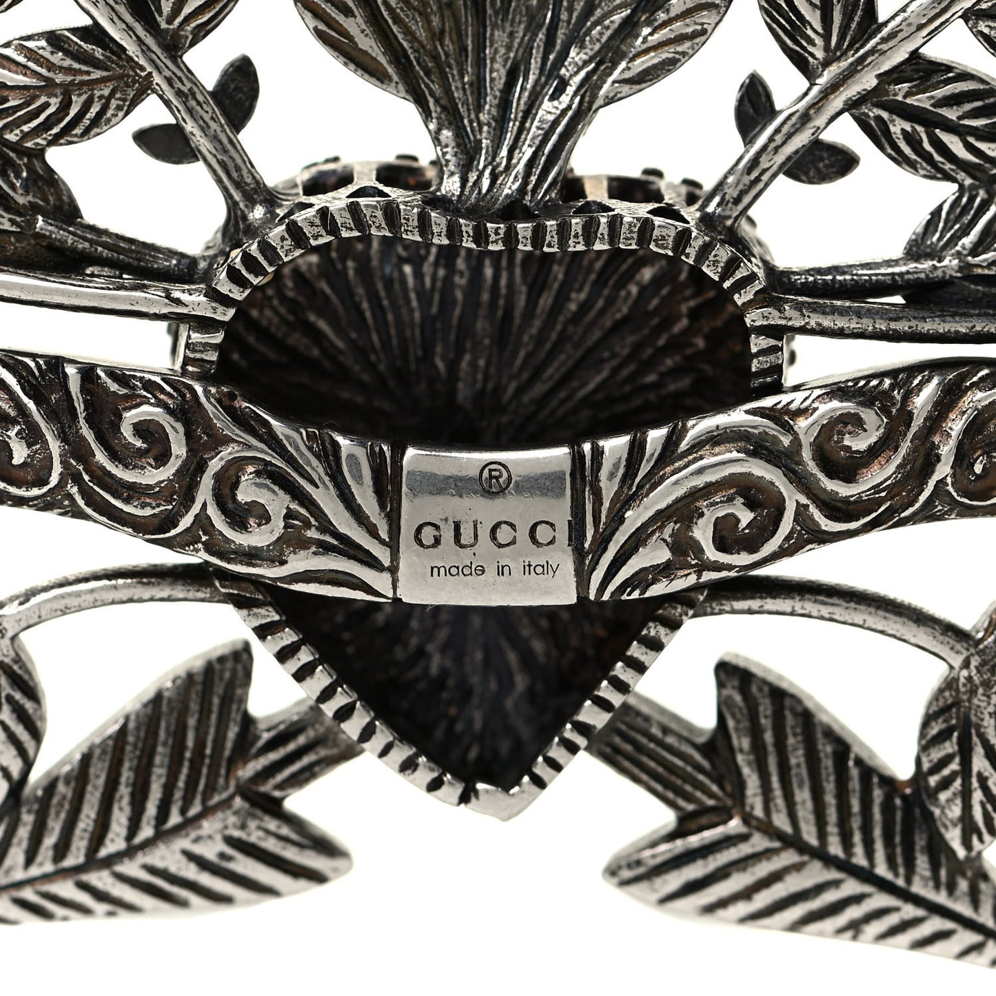 Metal Crystal Guccy Necklace Aged Silver