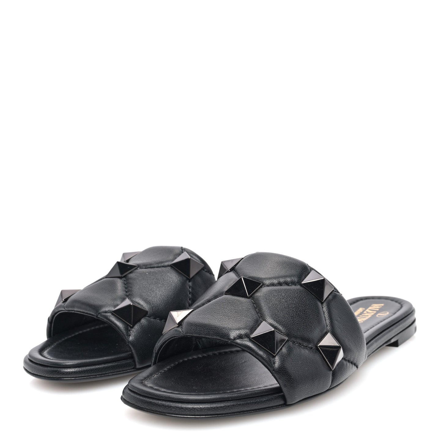 Nappa Monochrome Roman Stud Flat Slide Sandals 36.5 Black