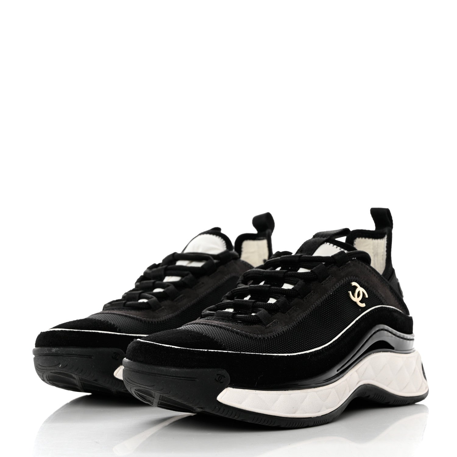 Chanel Velvet Calfskin Mixed Fibers CC Sneakers 38 Black 3 of 9