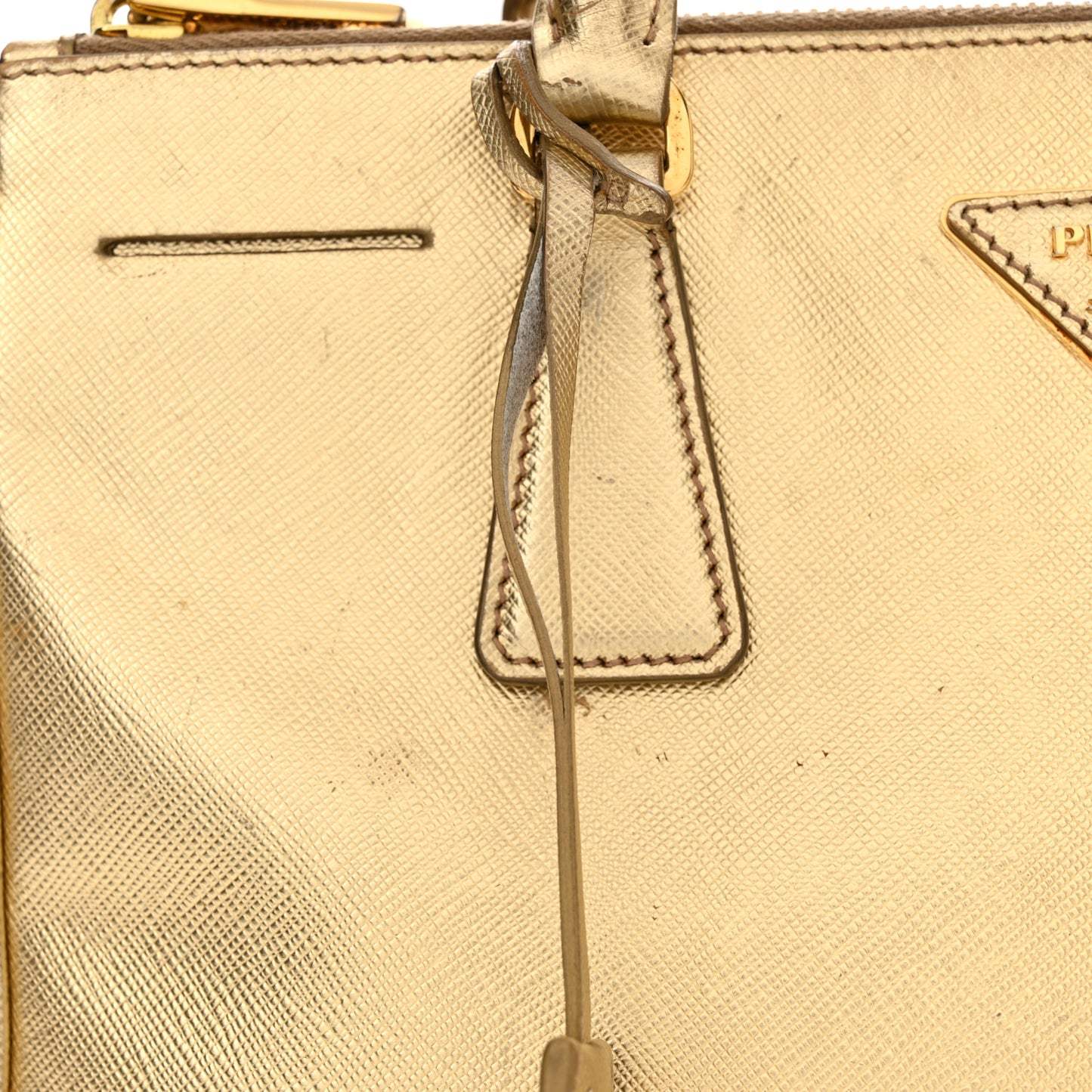 Metallic Saffiano Small Galleria Double Zip Tote Platino