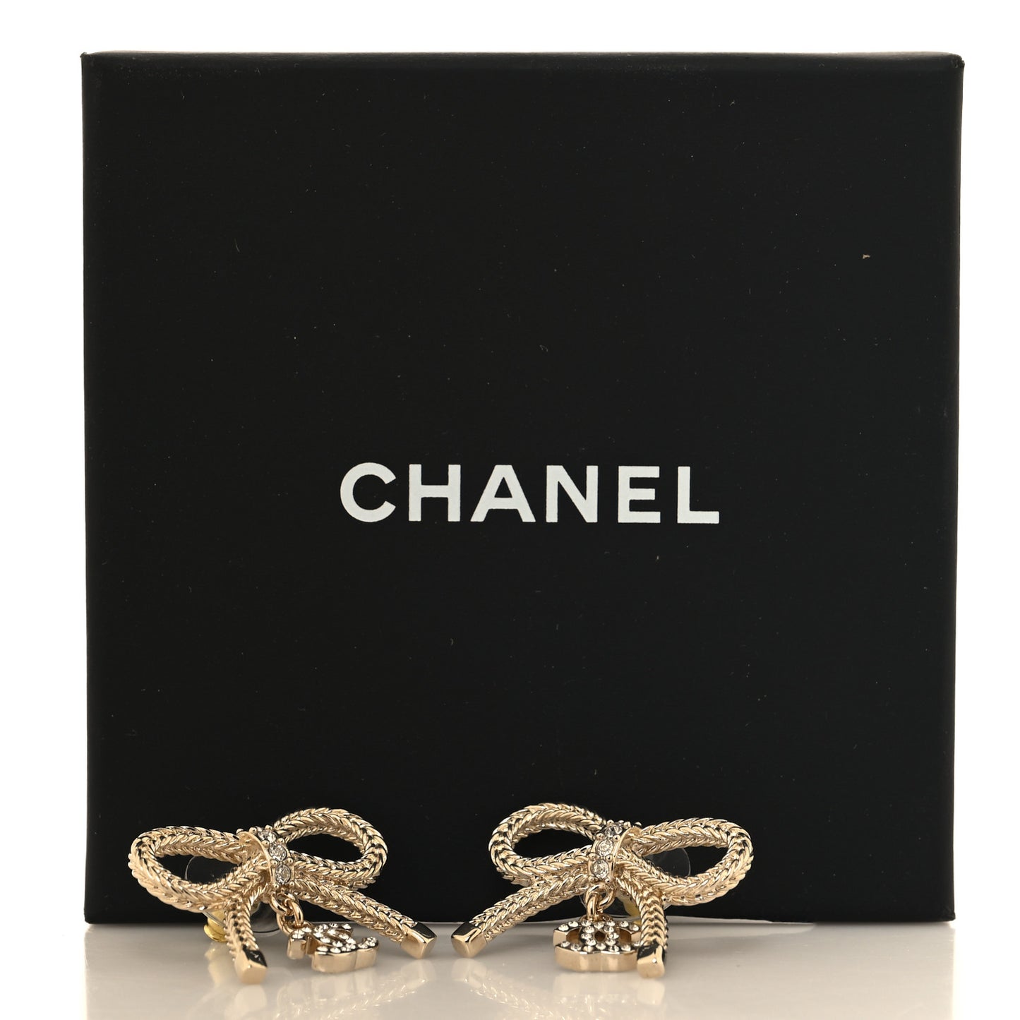 Crystal CC Bow Drop Earrings Gold