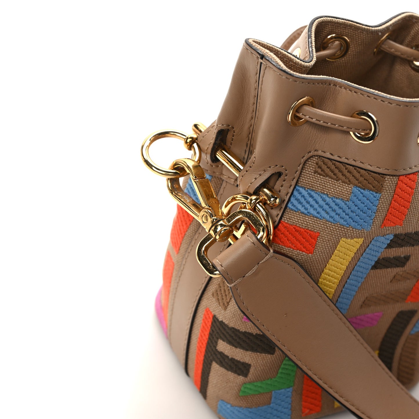 Canvas Vitello King F is Fendi FF Multicolor Embroidered Mini Mon Tresor Bucket Bag Multicolor Cuoio