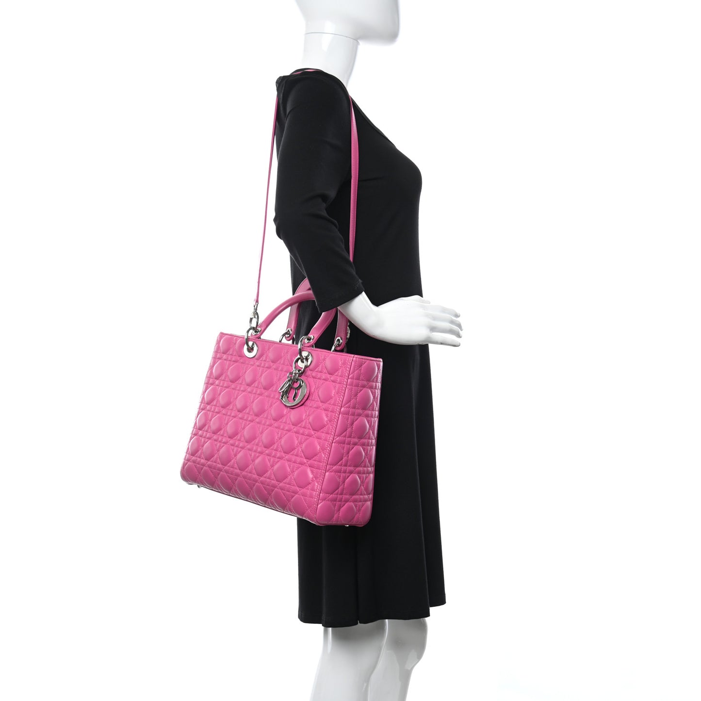 Lambskin Cannage Large Lady Dior Fuchsia