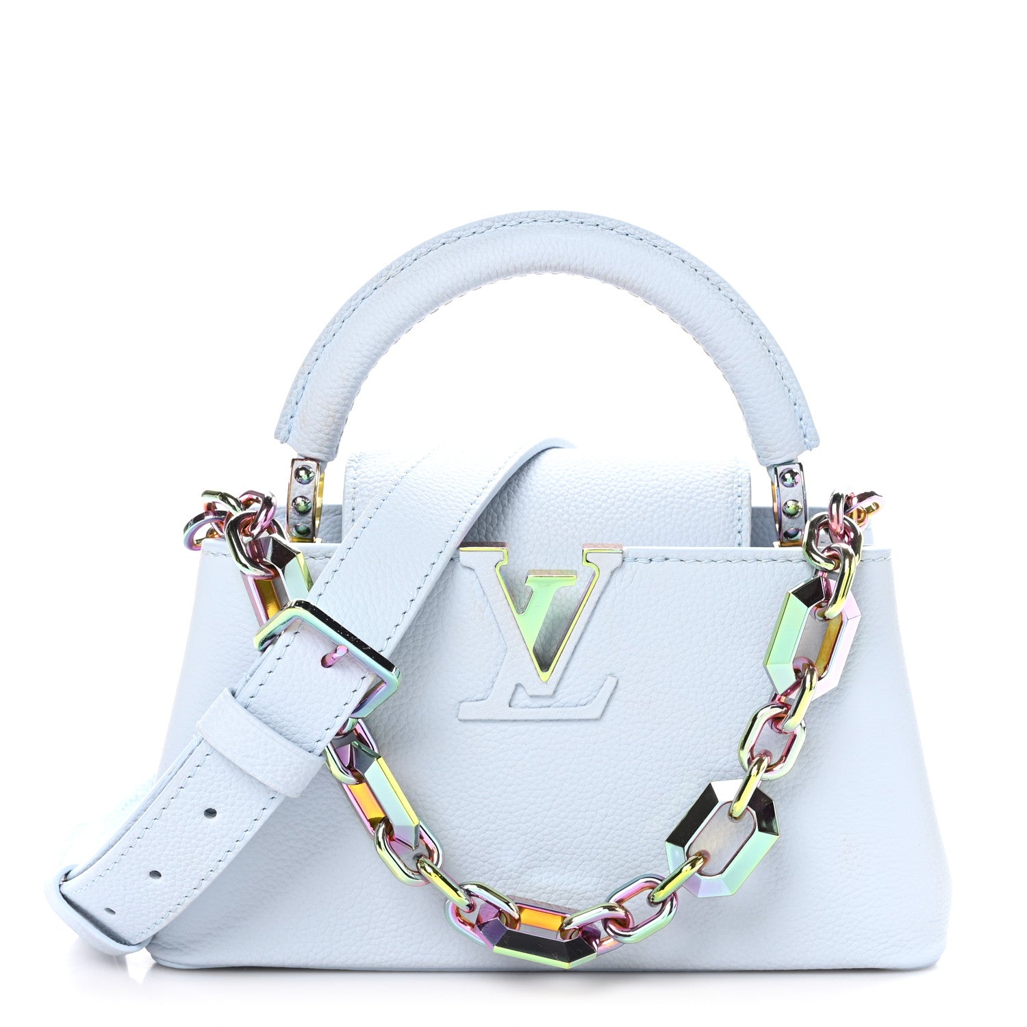 Louis Vuitton Taurillon Capucines East West Mini Scarabeo Iridescent Washed Blue 1 of 8