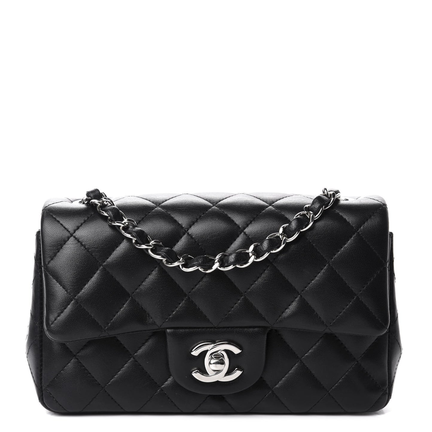 Lambskin Quilted Mini Rectangular Flap Black