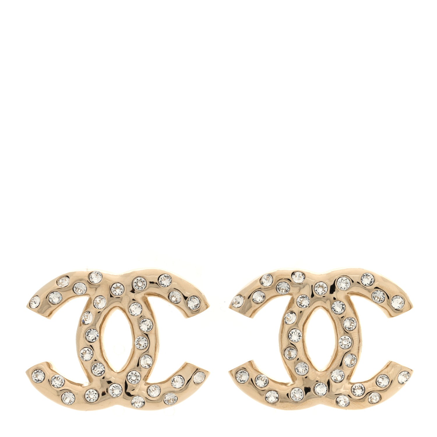 Chanel Metal Crystal CC Earrings Gold 1 of 5