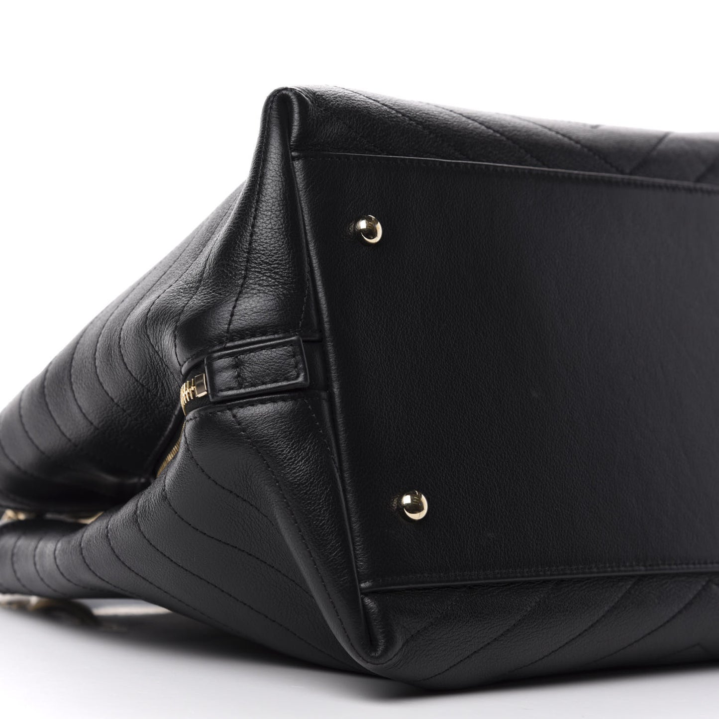 Calfskin Stitched Large Chevron Chic Shopping Bag Black