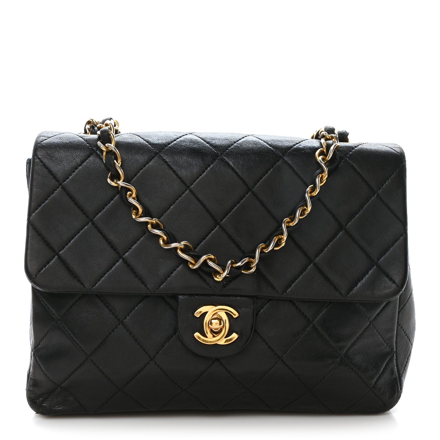 Lambskin Quilted Mini Square Flap Black