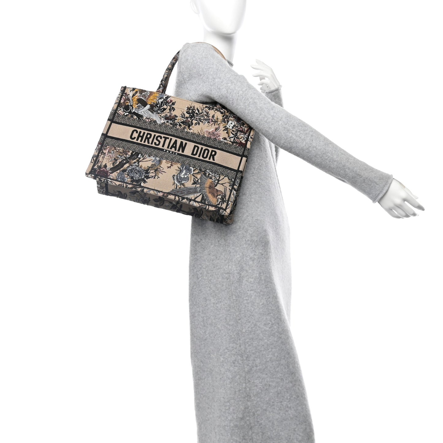 Canvas Embroidered Jardin D'Hiver Medium Book Tote Beige Multicolor