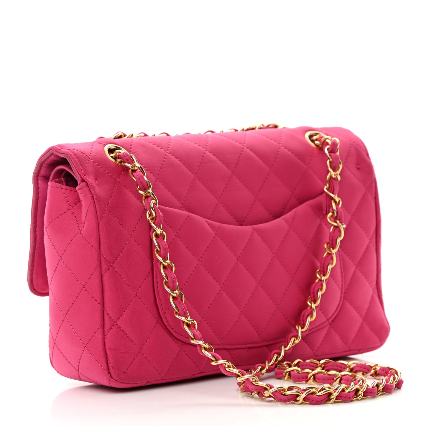Satin Quilted Medium Double Flap Fuchsia