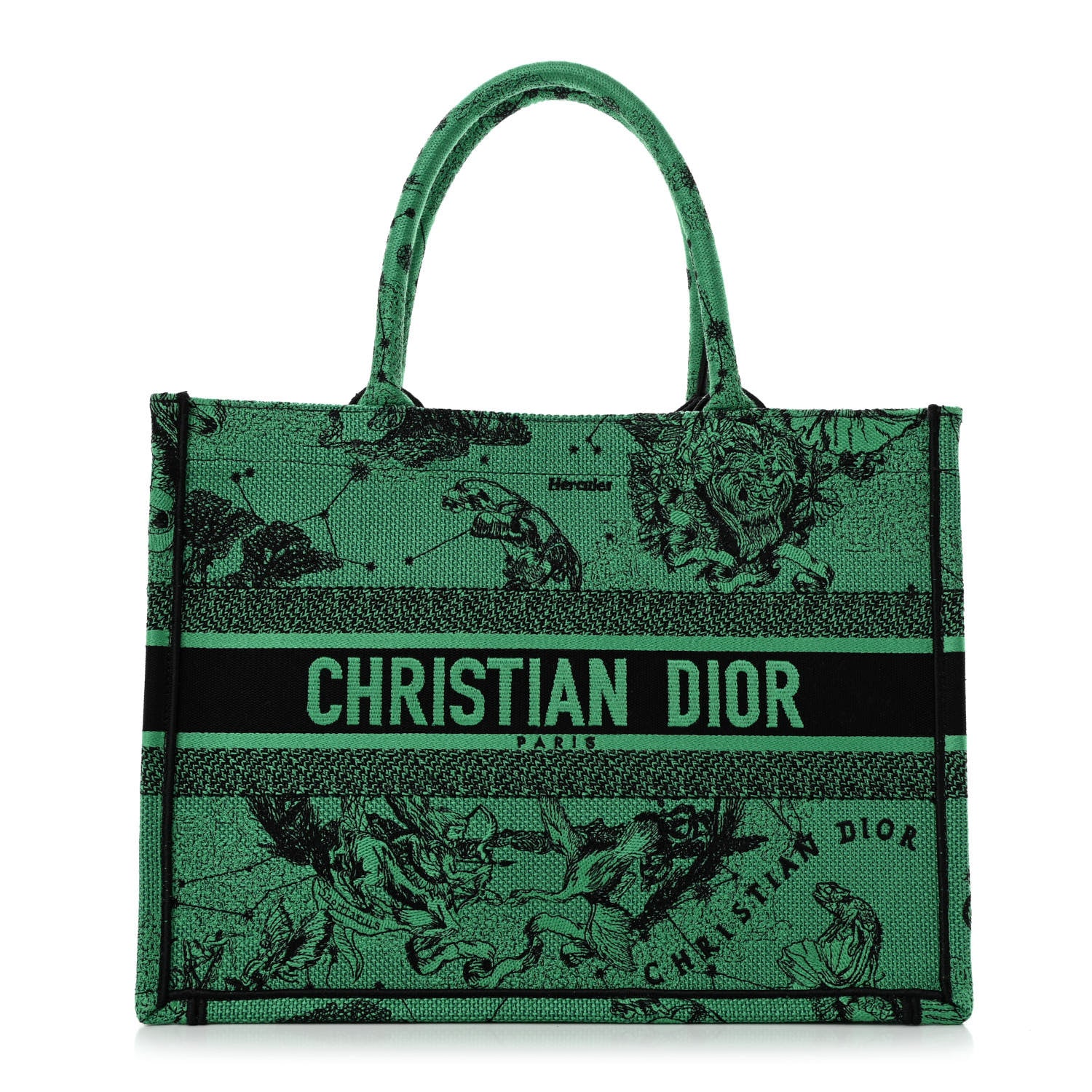 Christian Dior Canvas Embroidered Medium Zodiac Toile De Jouy Book Tote Green 1 of 10